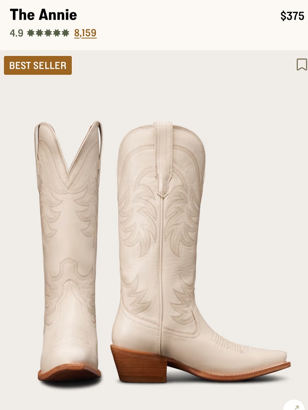 Tecovas The Annie Cream Leather Western Boots